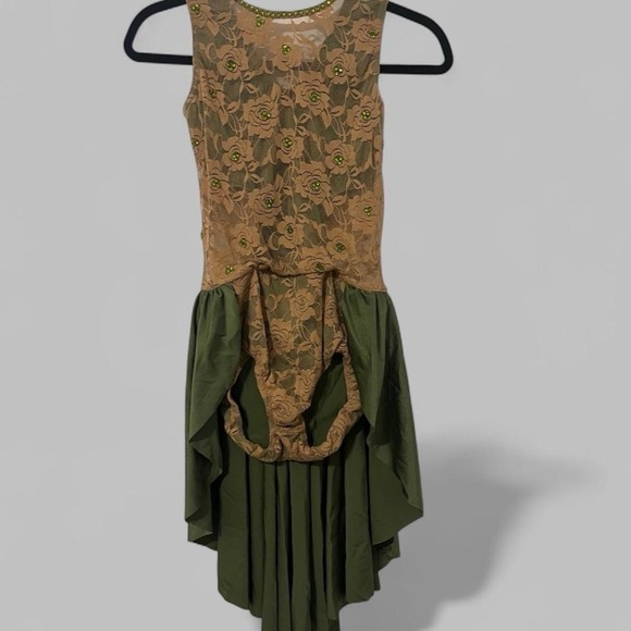 Kelle Other - Kelle Green and Tan Floral leotard costume with cape skirt Adult Small